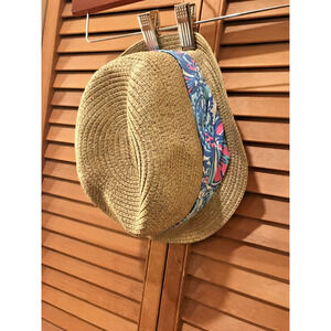 Women's Lilly Pulitzer Poolside Packable colorful fedora raffia straw Hat Cap.